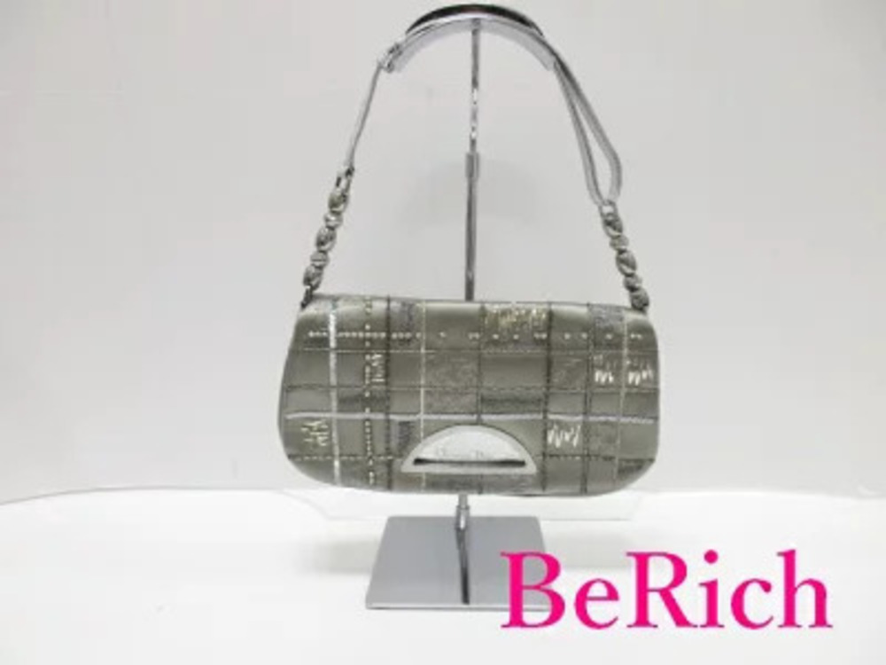 Christian Dior Hobo Bag Silver Satin Leather Pouch